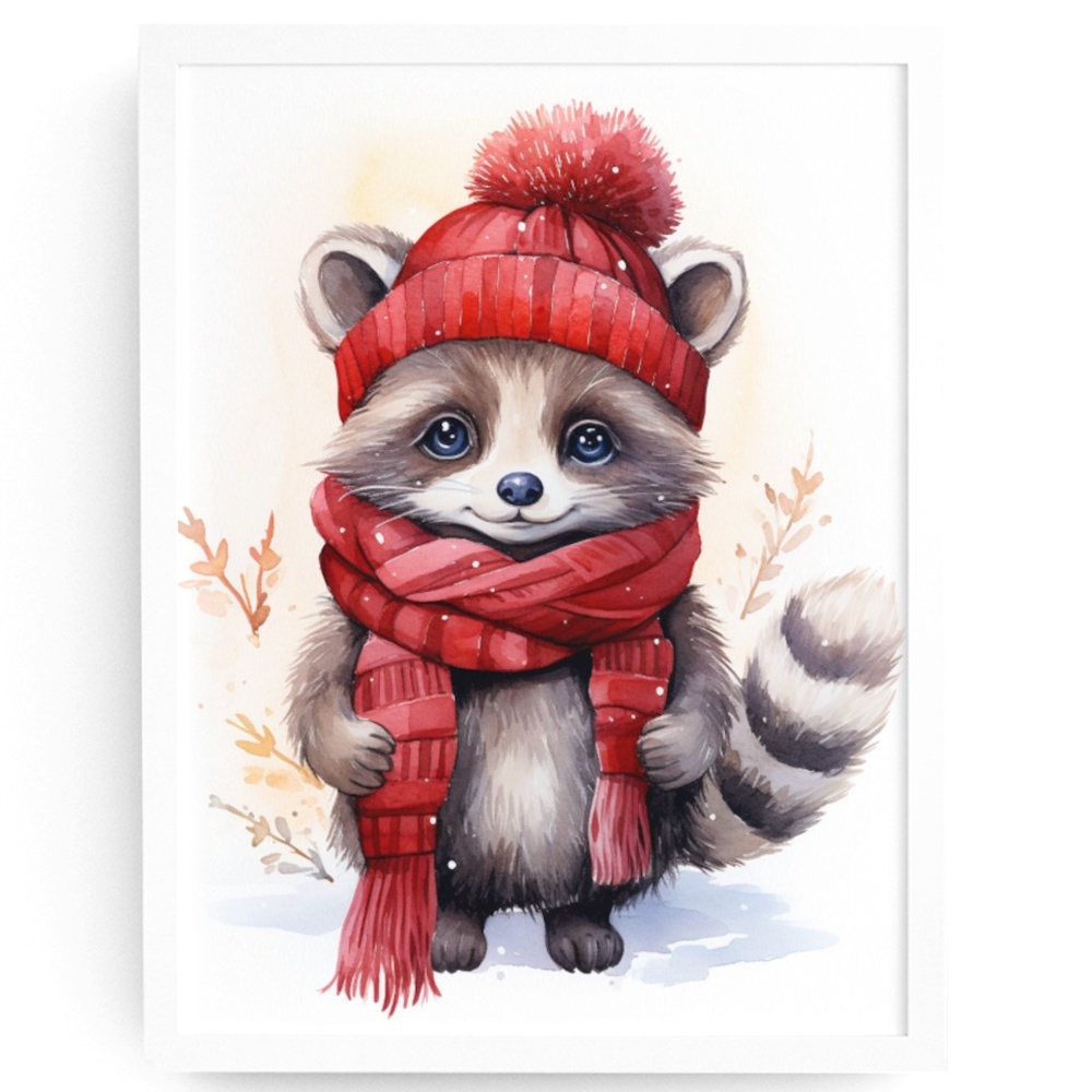 Watercolor Raccoon Wall Art Illustration Print Poster Card Unframed